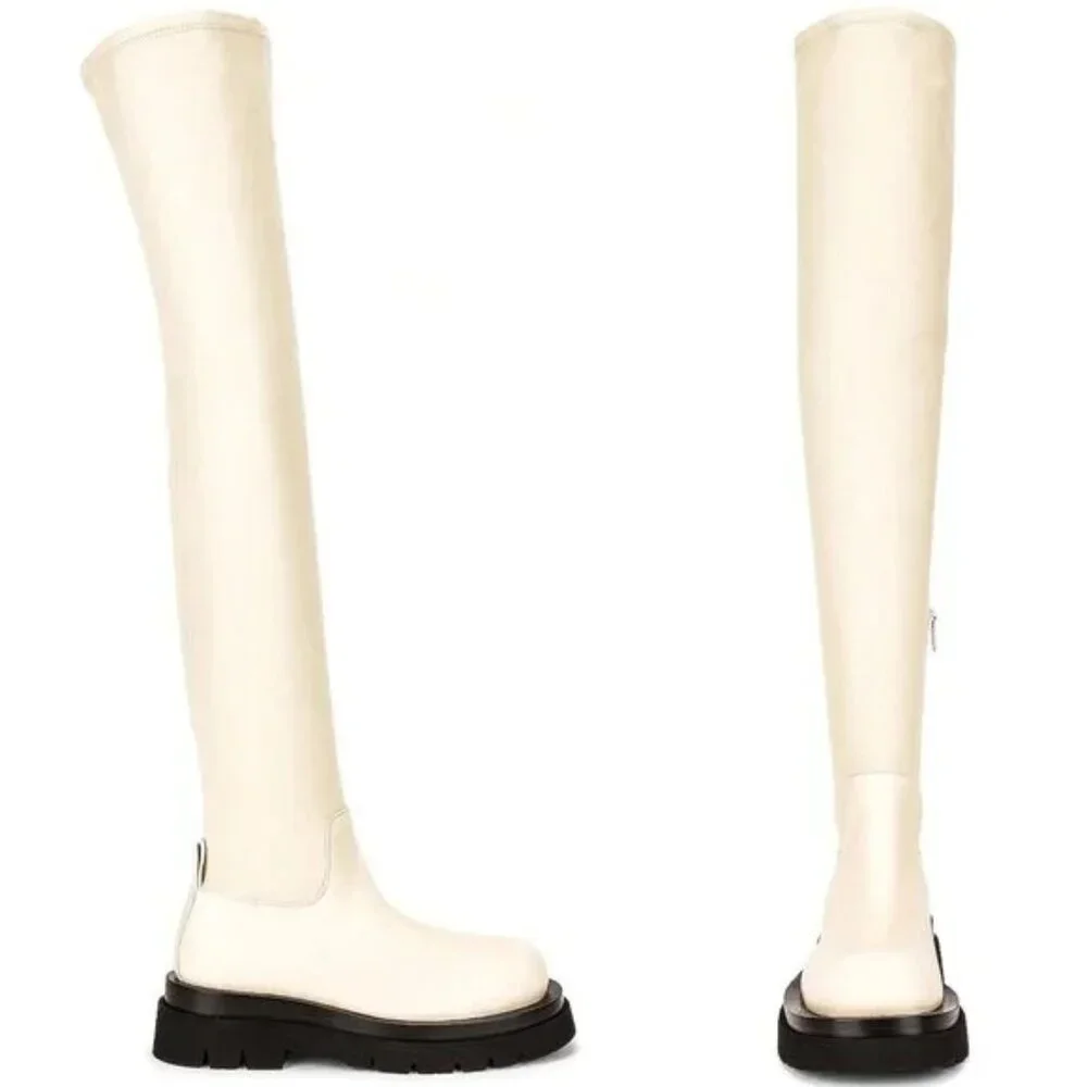 NEW Bottega Veneta The Lug Over the Knee Boots in Wax Ivory Cream Black EU 38